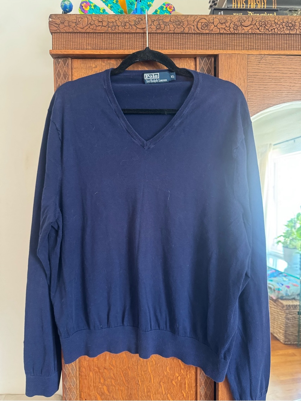 Polo Ralph Lauren V-Neck Sweater Men's XL Navy Blue 100% Egyptian Cotton